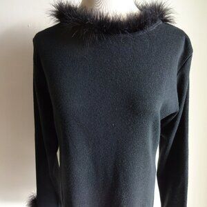 Womens Black Italian La Murina Wool Blend Sweater with Marabou Feathers M Italy